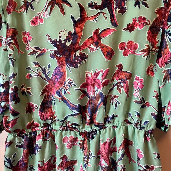 Boohoo Mint Green Floral jumper velvet embossed pattern birds - Picture 9 of 13